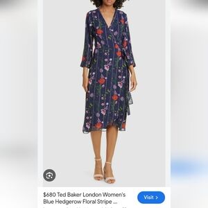 NWOT Ted Baker London Navy Floral Midi Dress